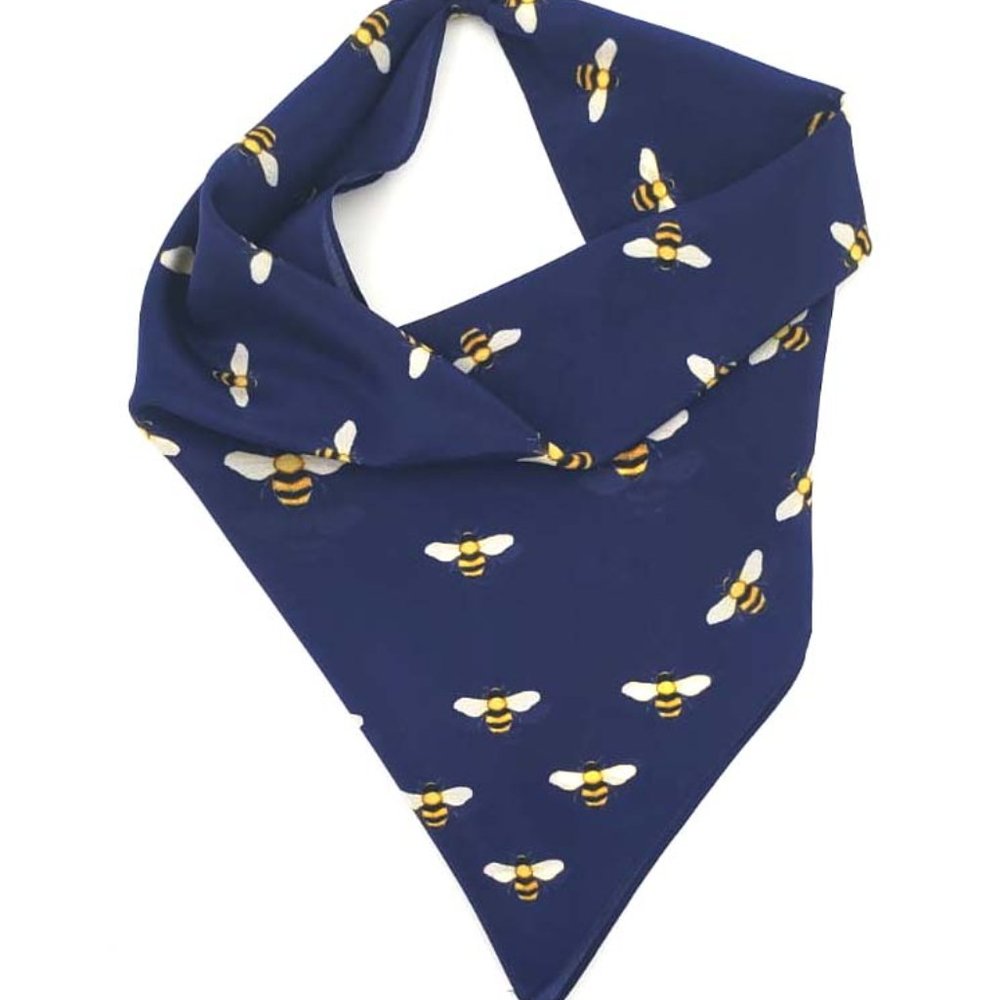 100% Silk Scarf Bees on Navy Background Bandana